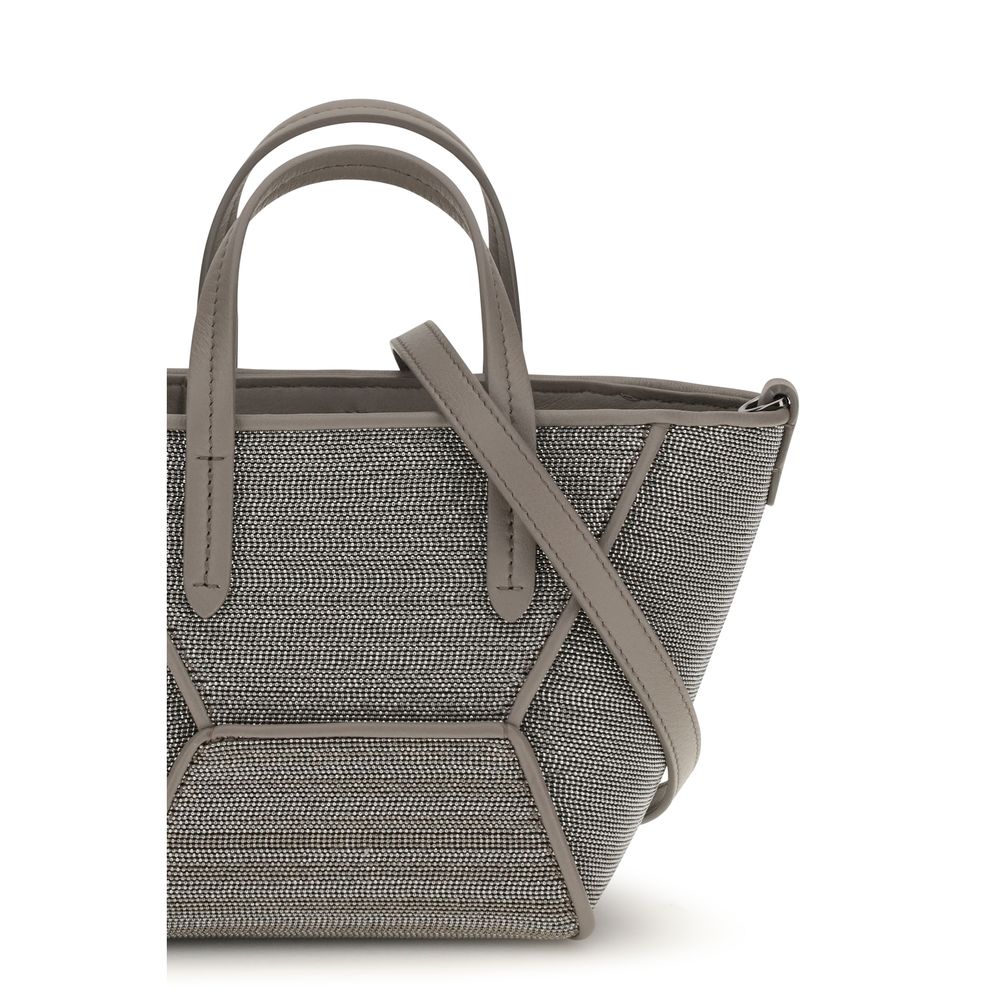 Brunello Cucinelli Gray Calf Leather Bos Taurus Handbag