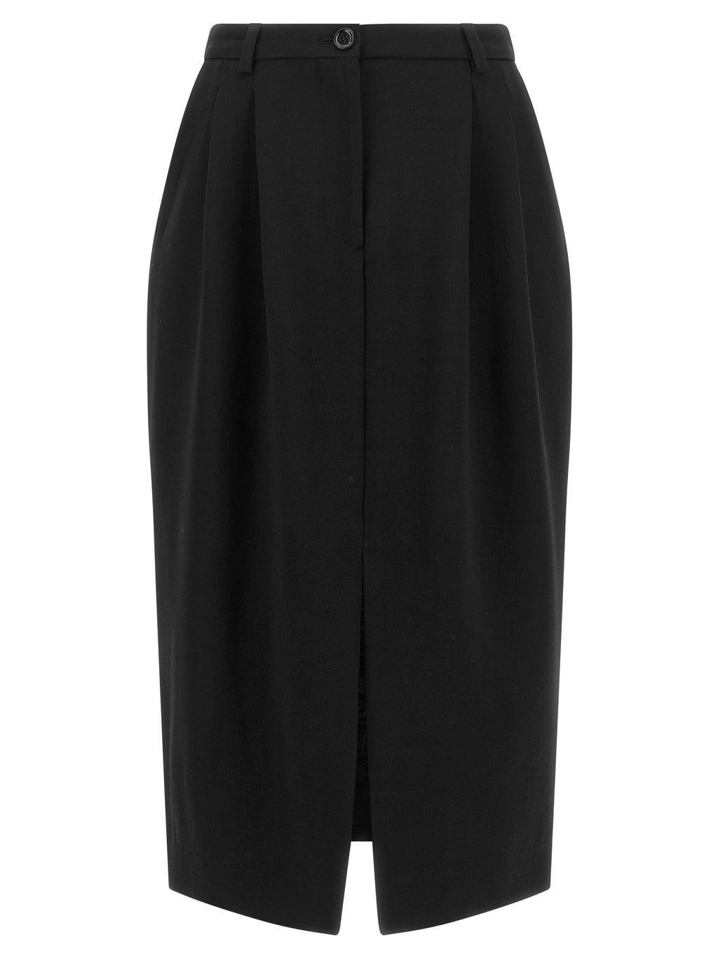 Dolce & Gabbana Black Virgin Wool Midi Skirt