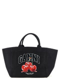 Ganni Black Recycled Cotton Tote Bag
