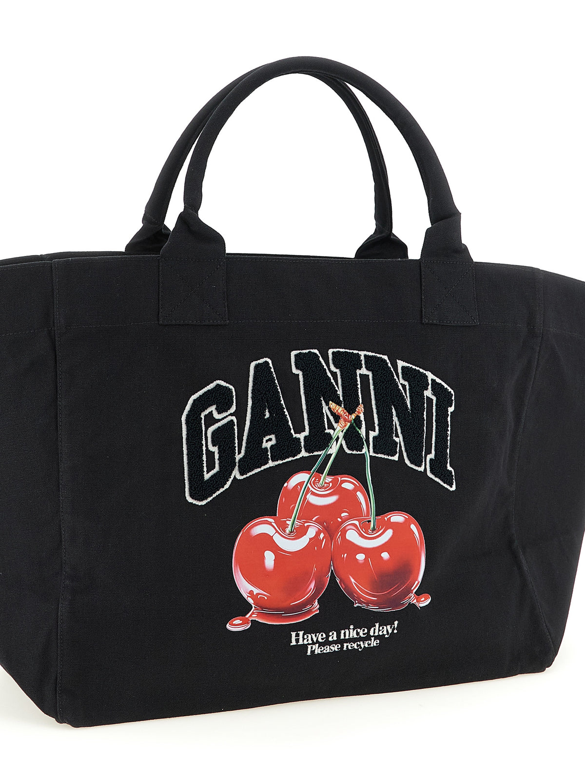 Ganni Black Recycled Cotton Tote Bag