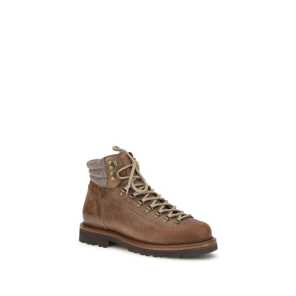 Brunello Cucinelli Brown Calf Leather Bos Taurus Lace-Up Boots
