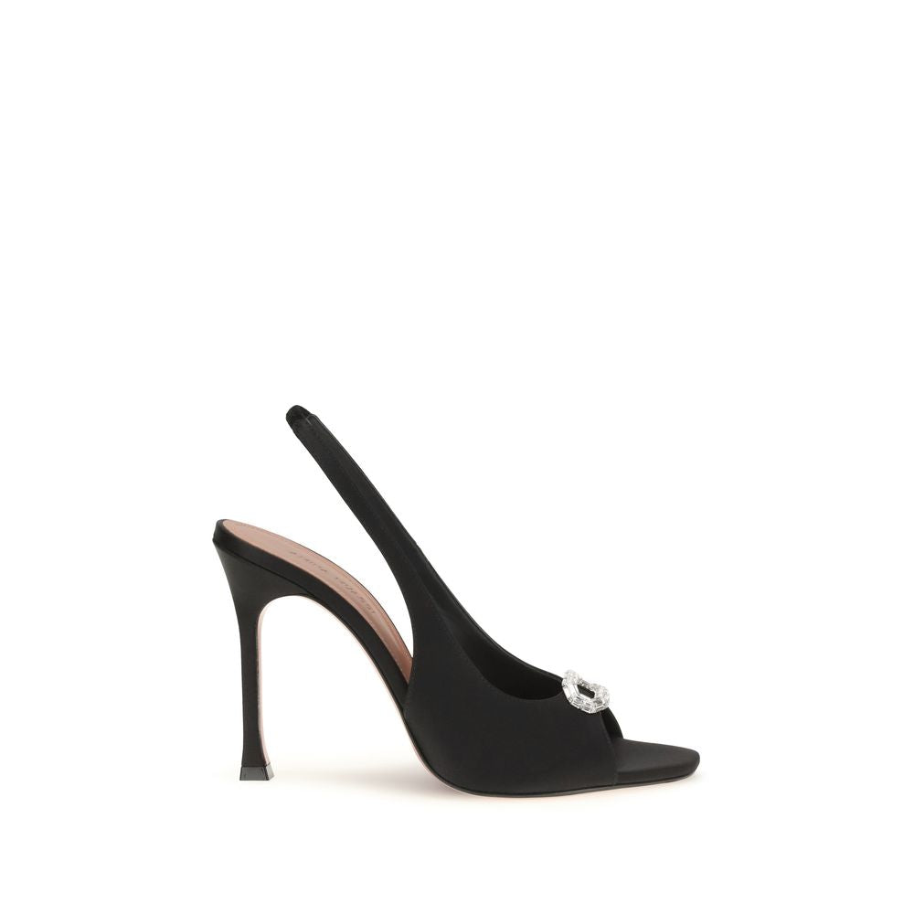 Amina Muaddi Black Satin Stiletto Heel Sandals