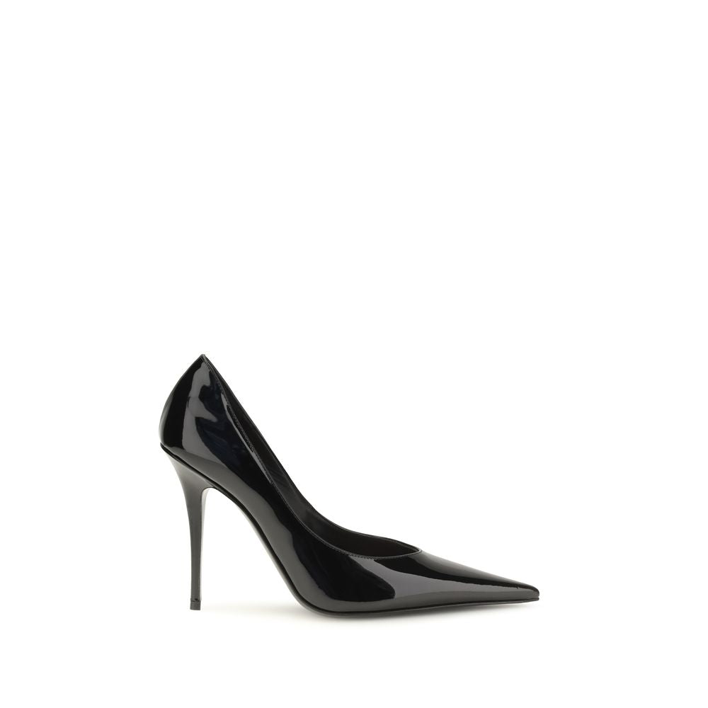 Amina Muaddi Black Calf Leather Bos Taurus High Heel Pumps