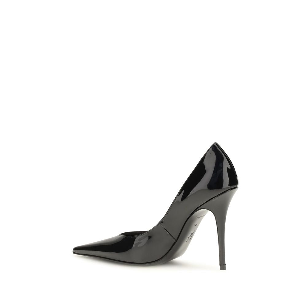 Amina Muaddi Black Calf Leather Bos Taurus High Heel Pumps