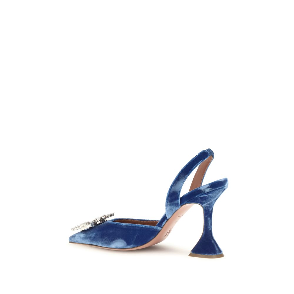 Amina Muaddi Blue Velvet Sandals