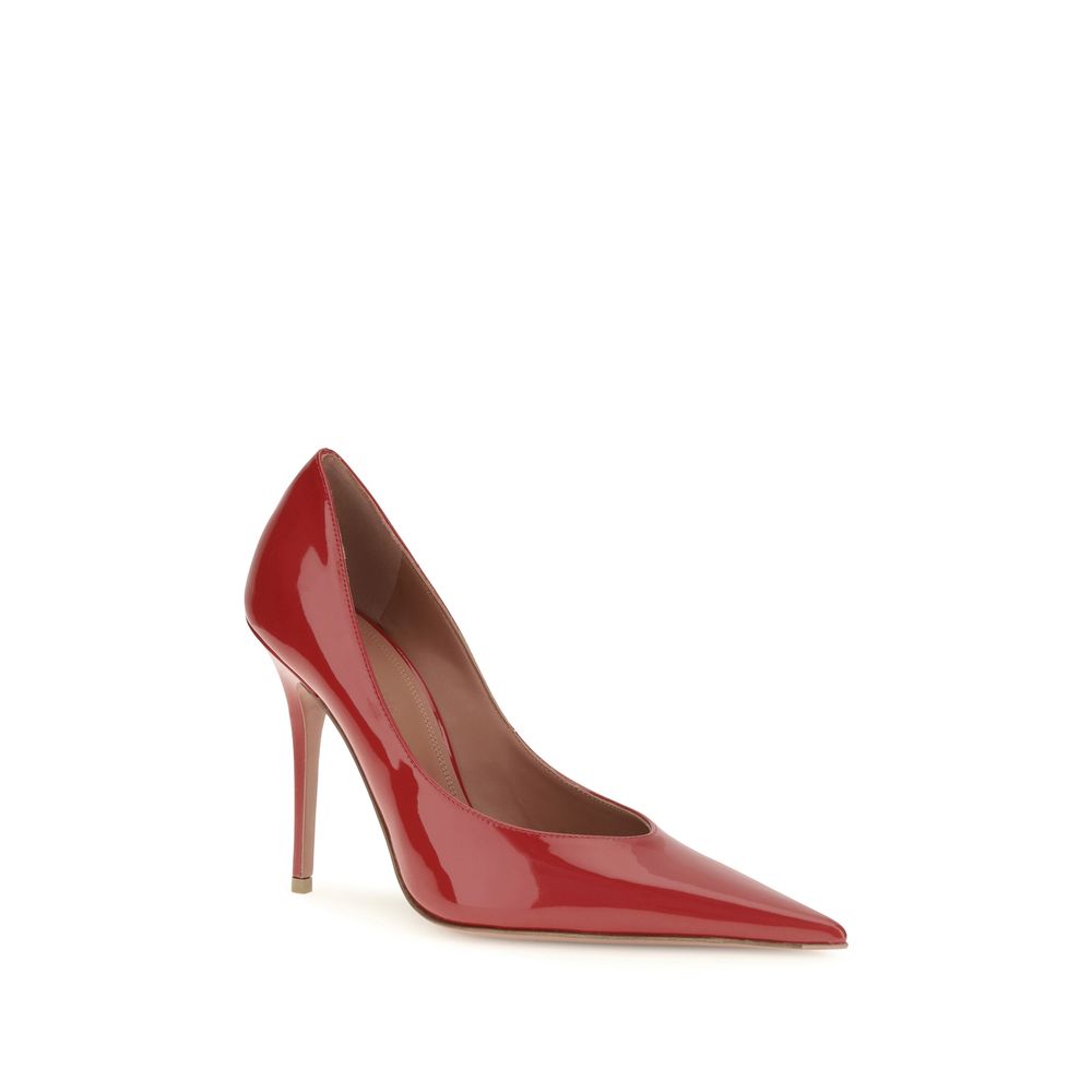 Amina Muaddi Red Calf Leather Bos Taurus High Heel Pumps