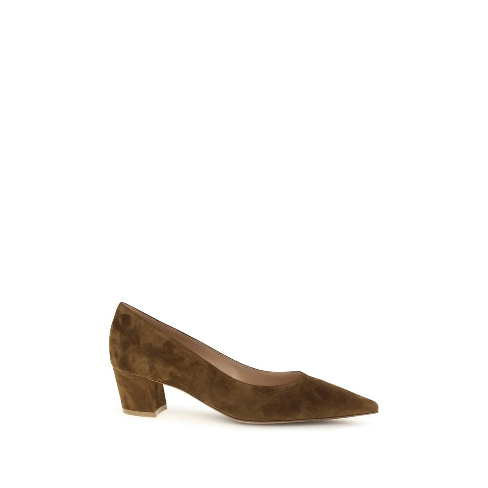 Gianvito Rossi Brown Suede Leather Mid Heel Pumps