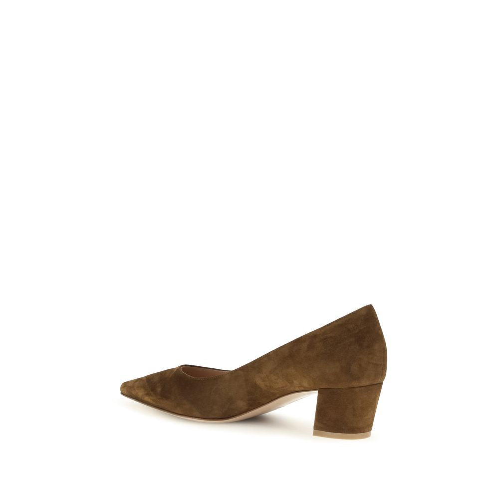 Gianvito Rossi Brown Suede Leather Mid Heel Pumps
