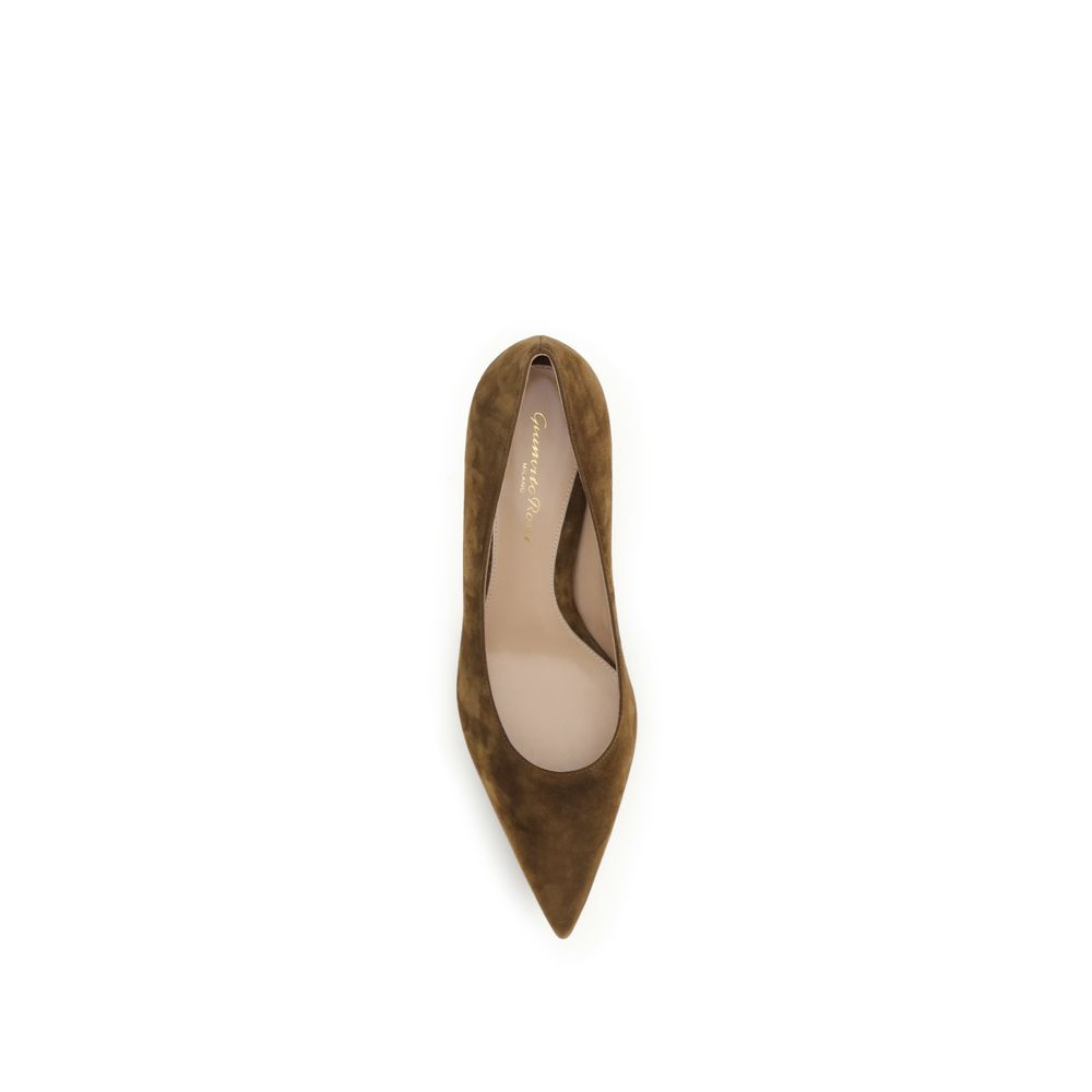 Gianvito Rossi Brown Suede Leather Mid Heel Pumps