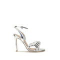 Gianvito Rossi Silver Calf Leather Bos Taurus Stiletto Heel Sandals