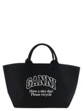Ganni Black Recycled Cotton Tote Bag