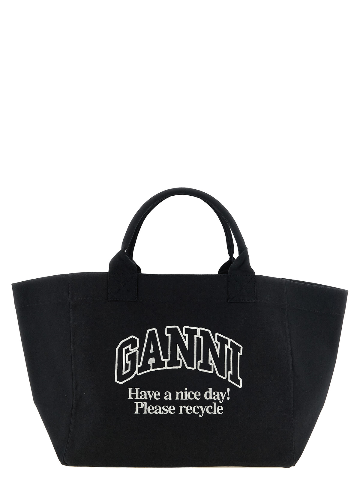 Ganni Black Recycled Cotton Tote Bag