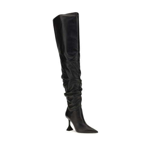 Amina Muaddi Black Calf Leather Bos Taurus Over The Knee
