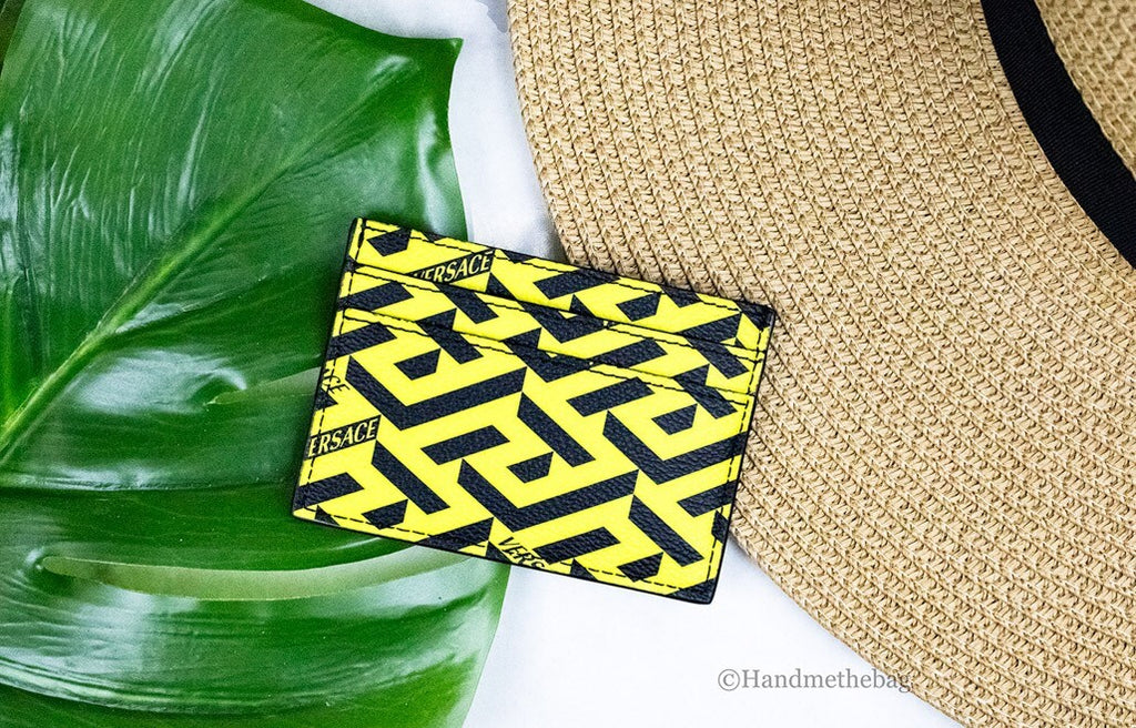 Versace La Greca Pineapple Multicolor Signature Coated Canvas Card Case Wallet