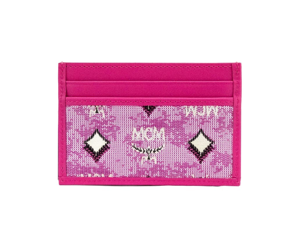 MCM Veritas Vintage Pink Denim Fabric Monogrammed Card Case Wallet