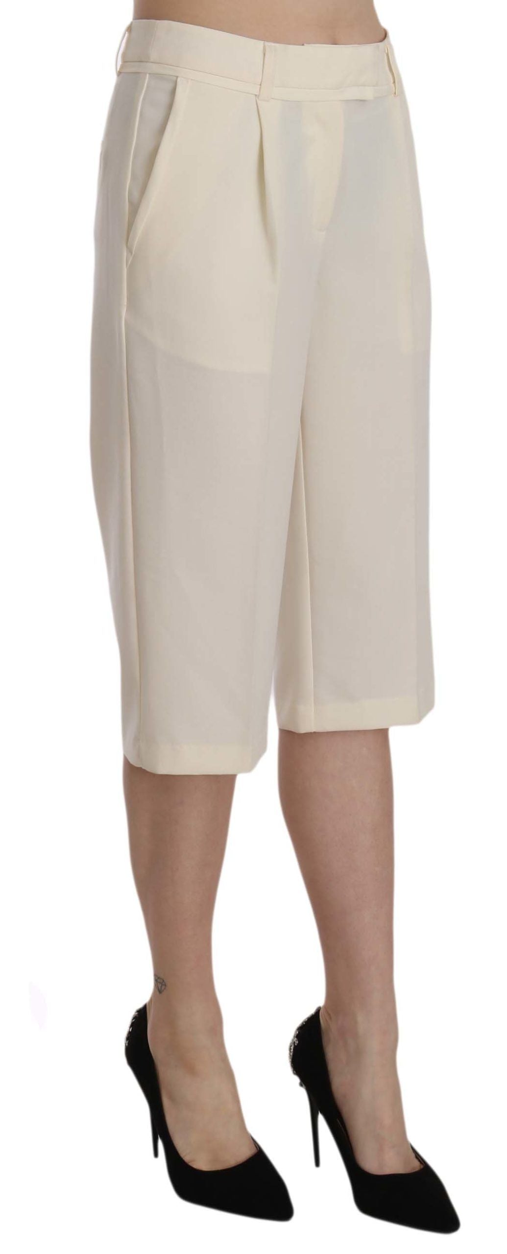 Silvian Heach Cremefarbene Straight Cropped Pants aus Baumwolle mit mittlerer Taille