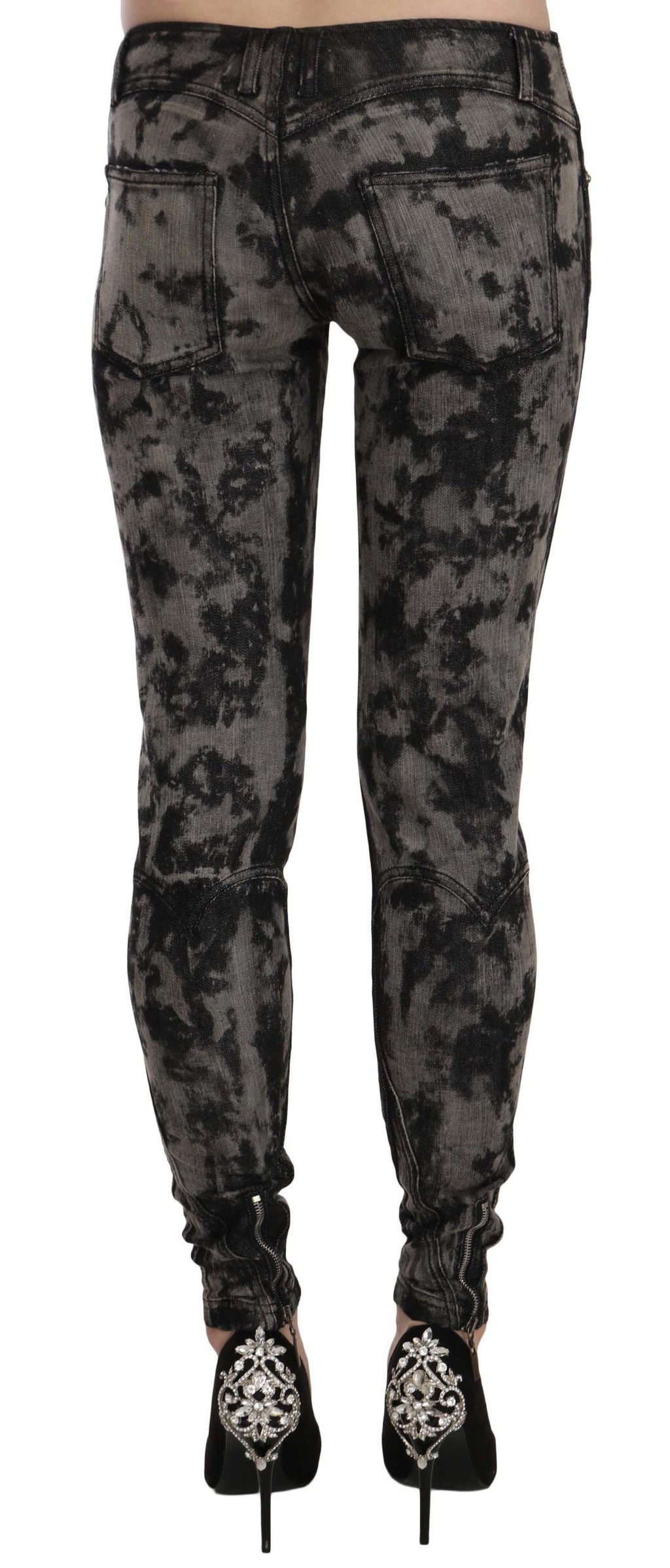 Just Cavalli Schwarze graue verblichene Skinny Denim-Hose mit niedriger Taille