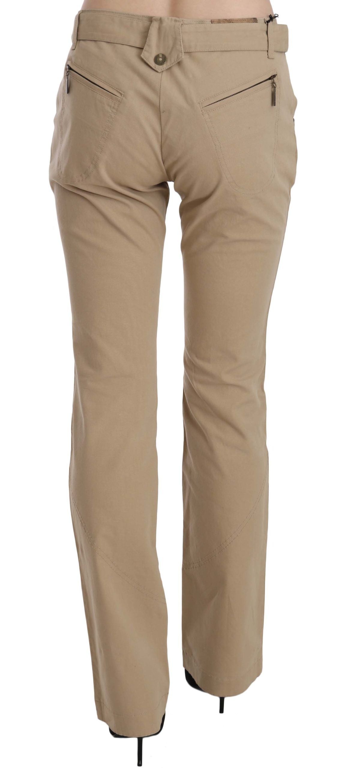 Just Cavalli Beige Cotton Mid Waist Straight Trousers Hosen