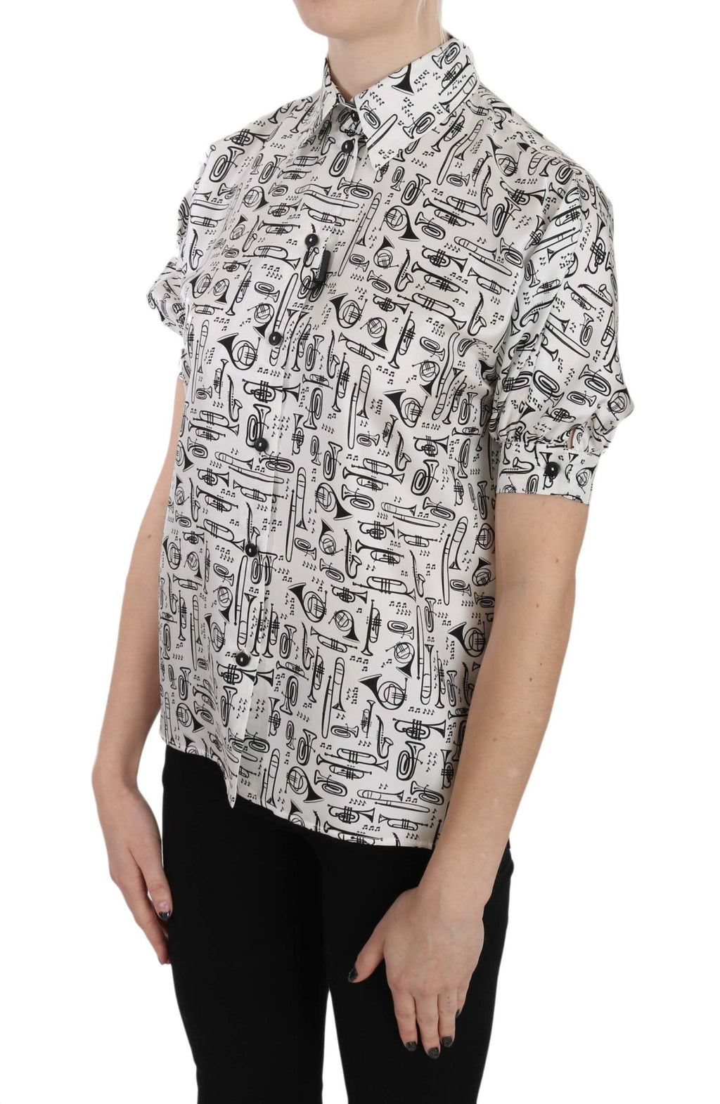 Dolce & Gabbana Trompetendruck Knopfleiste Seidentop Bluse