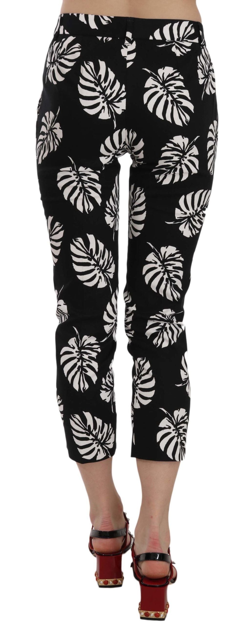 Dolce & Gabbana Schwarze Skinny-Hose mit Palmblattdruck