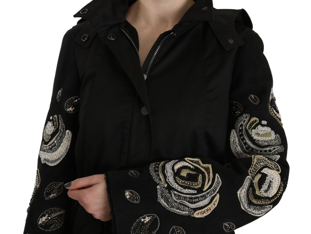 John Richmond Floral Pailletten Perlen Jacke mit Kapuze Mantel