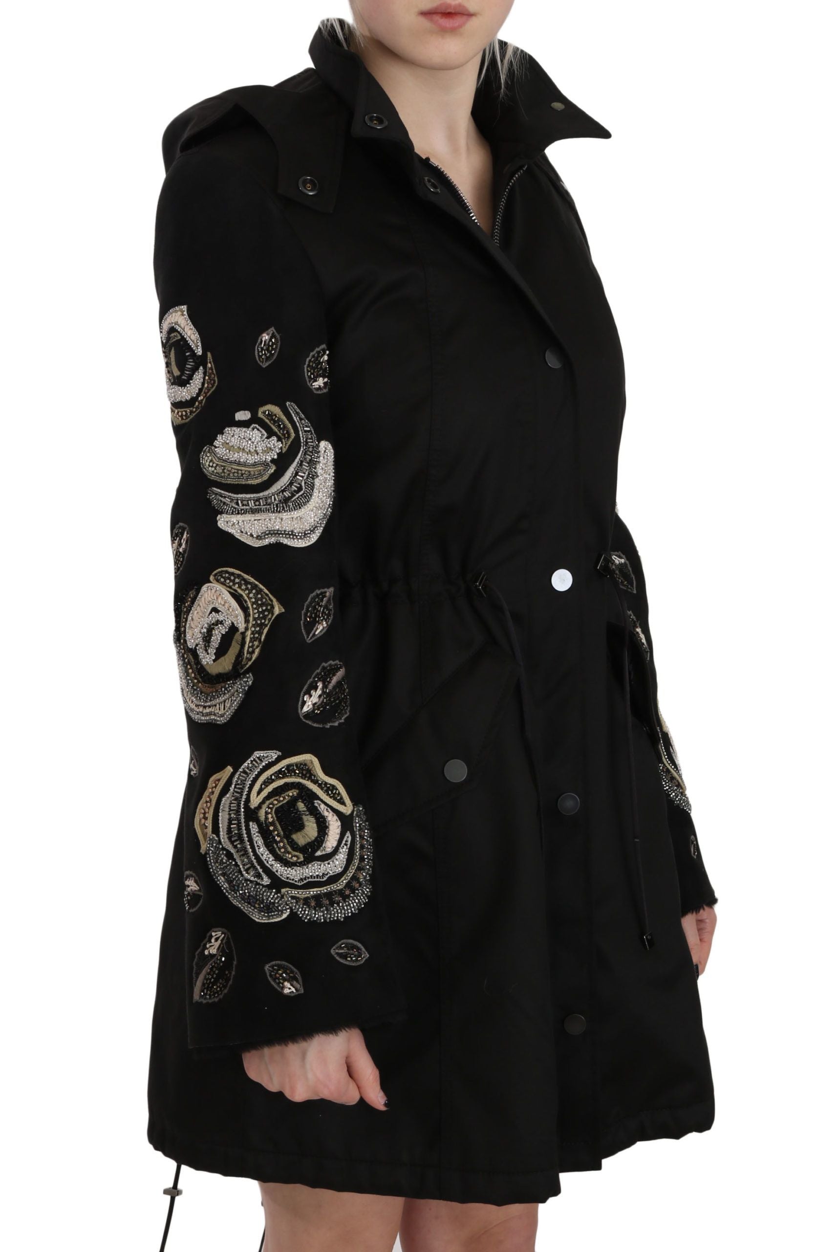 John Richmond Floral Pailletten Perlen Jacke mit Kapuze Mantel
