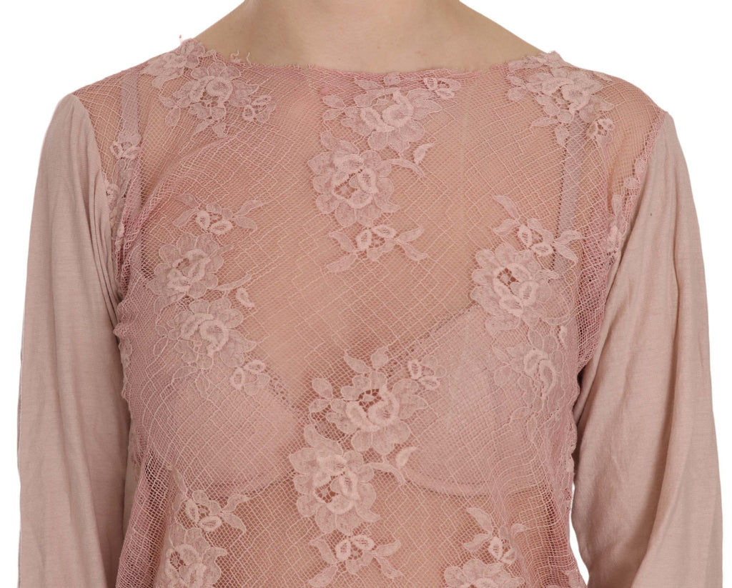 PINK MEMORIES Rosa Spitze See Through Langarm Bluse