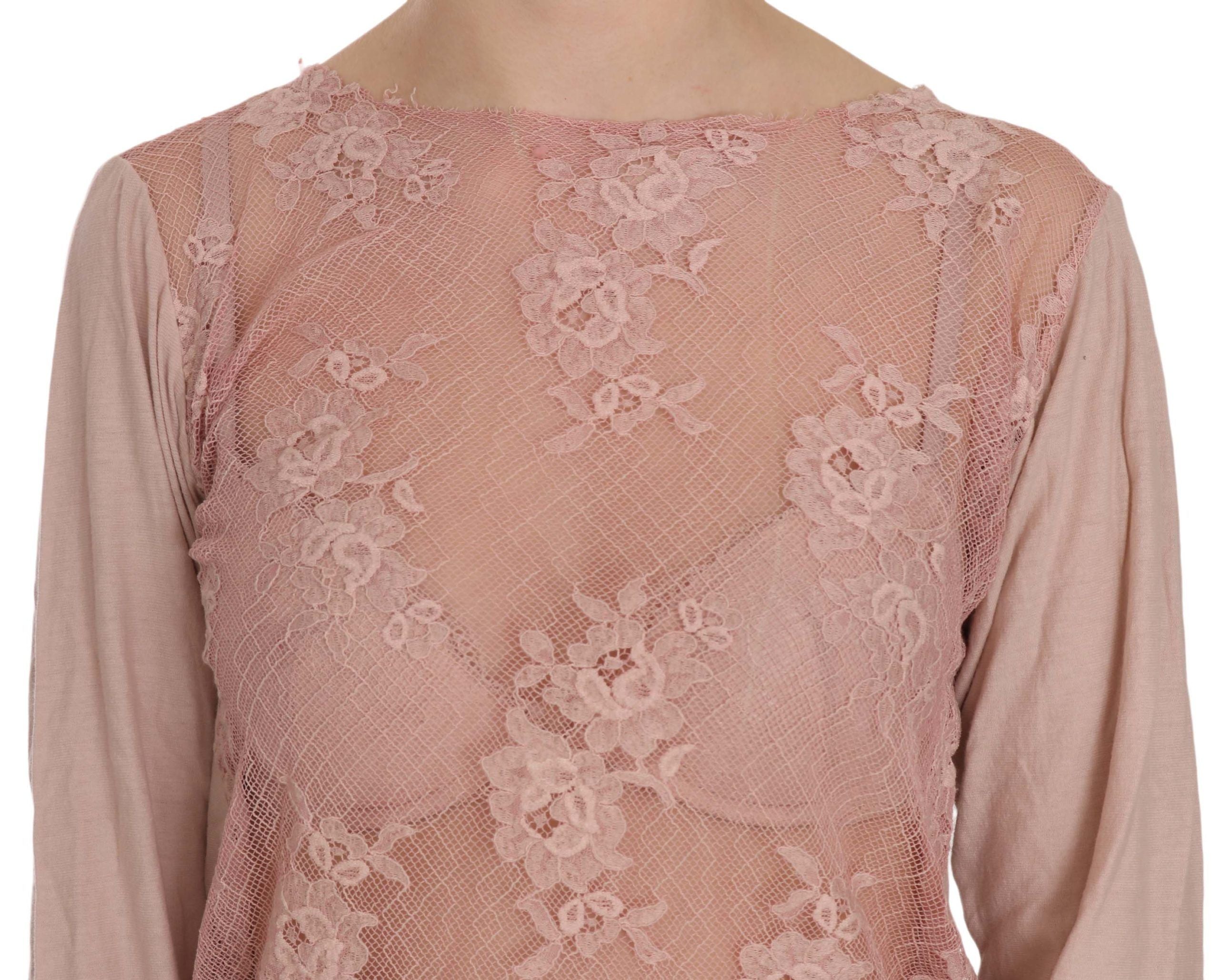 PINK MEMORIES Rosa Spitze See Through Langarm Bluse