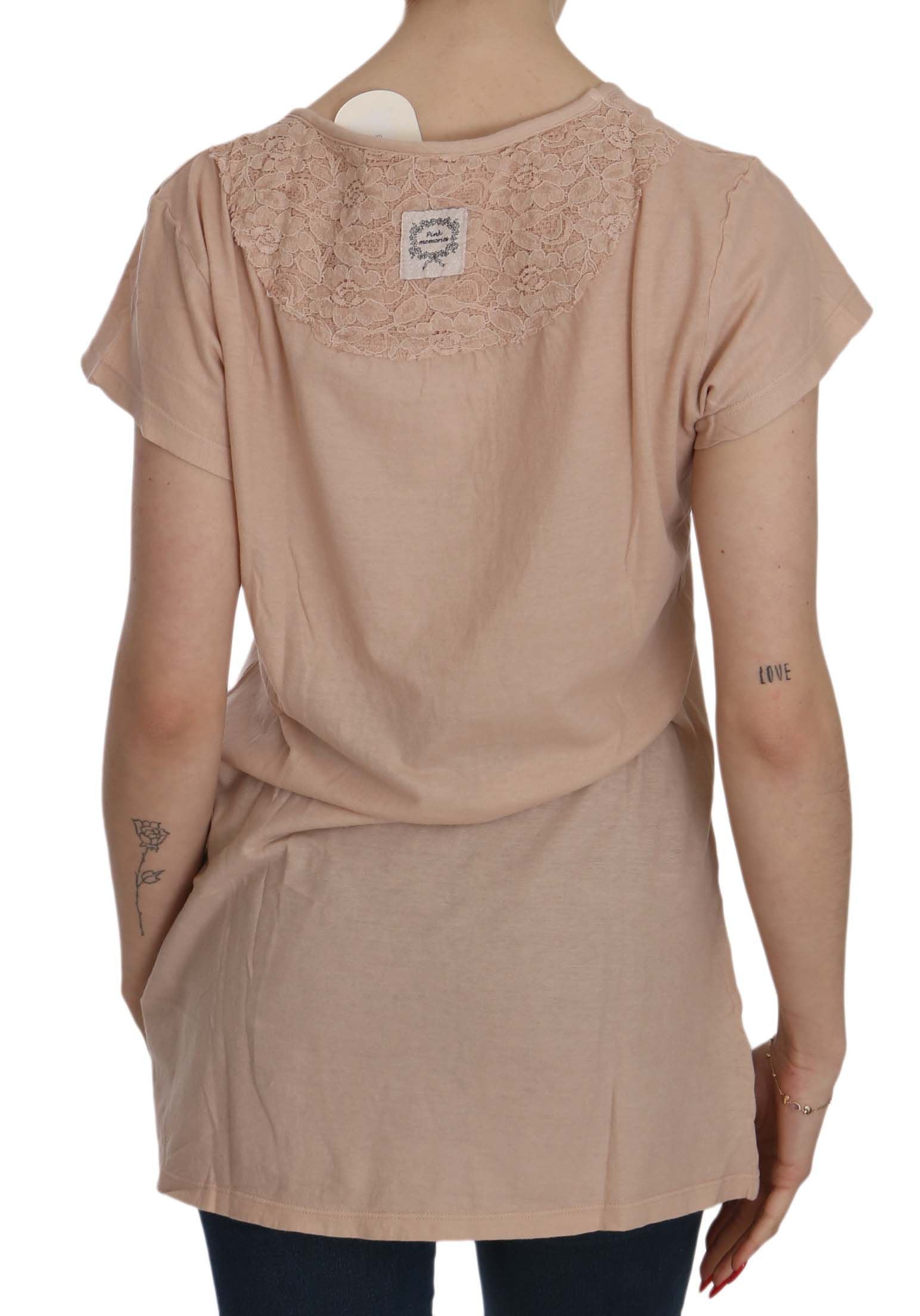 PINK MEMORIES Rosa Creme Spitze Kurzarm Shirt Top Baumwolle Bluse