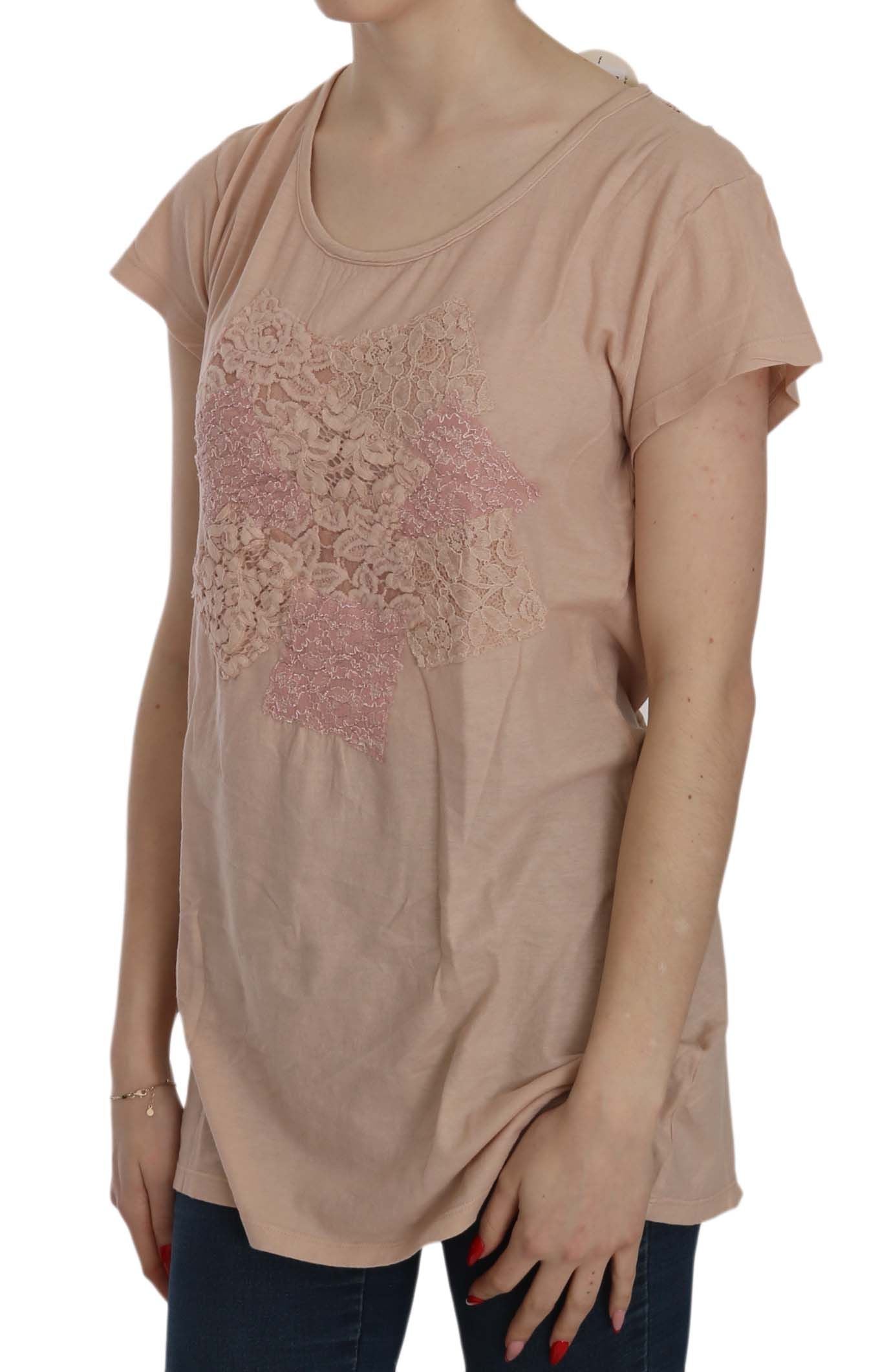 PINK MEMORIES Rosa Creme Spitze Kurzarm Shirt Top Baumwolle Bluse