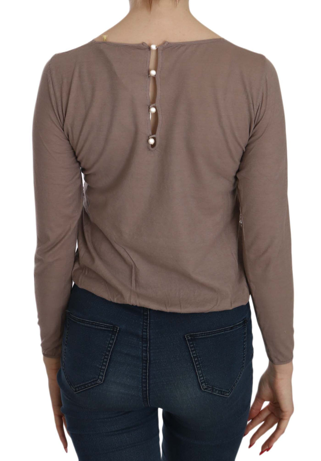 PINK MEMORIES Braunes langärmeliges Top mit durchsichtiger Spitze