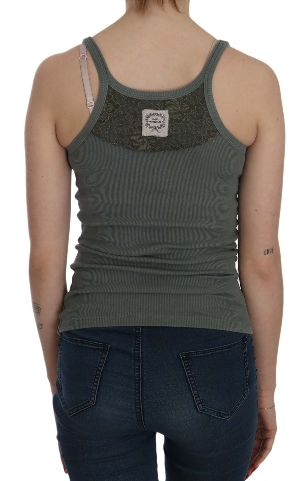 PINK MEMORIES Grünes ärmelloses Spaghetti Tank T-Shirt Bluse