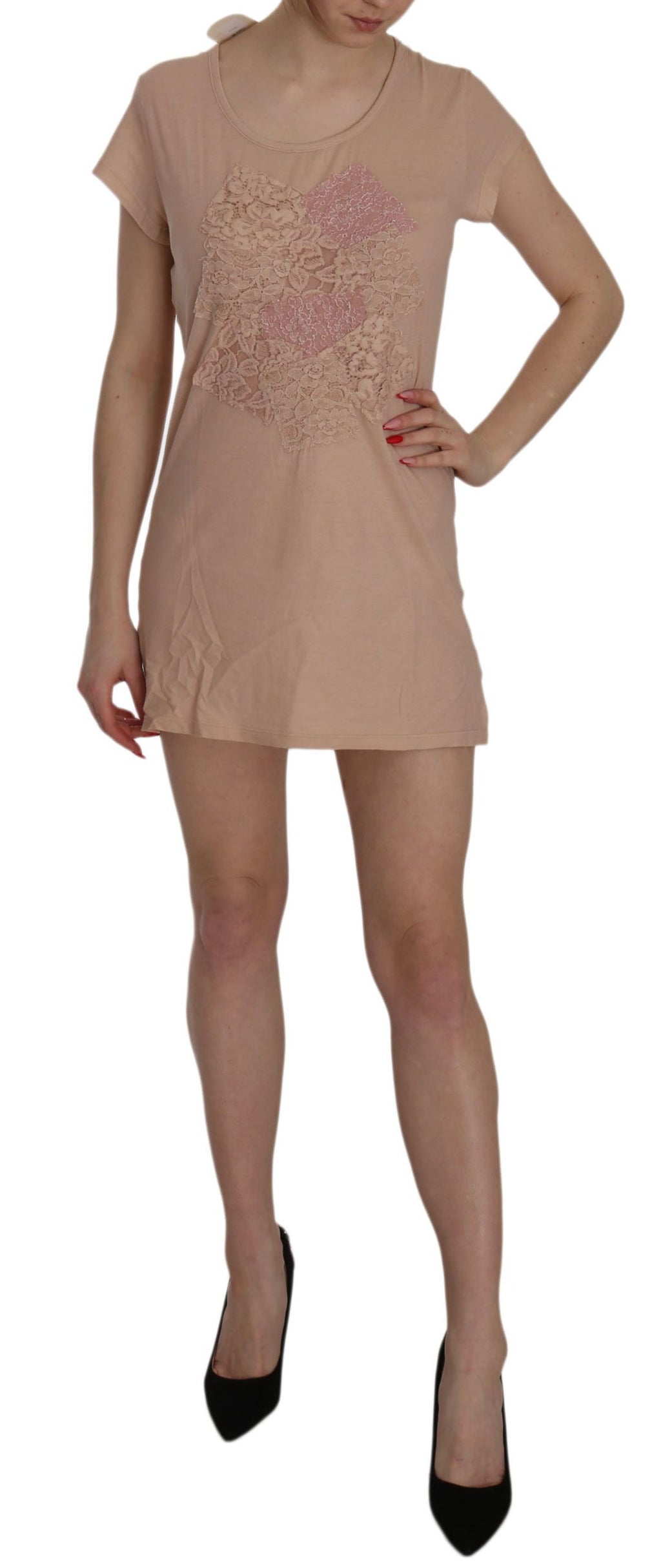 PINK MEMORIES Rosa Spitze Kurzarm-Shift-Minikleid