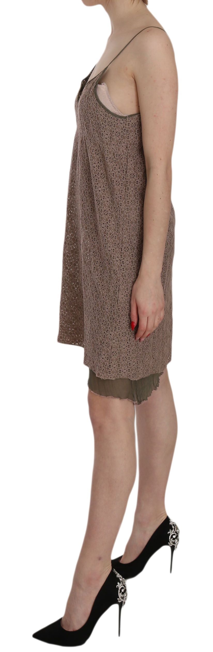 PINK MEMORIES Grünes Spaghetti-Träger-Minikleid aus Baumwolle in A-Linie