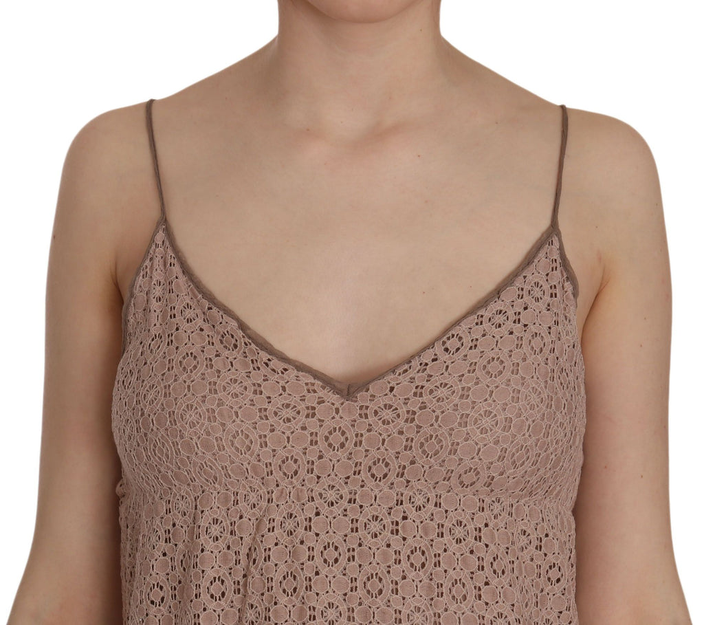 PINK MEMORIES Beige Spaghettiträger A-Linie Mini-Baumwollkleid