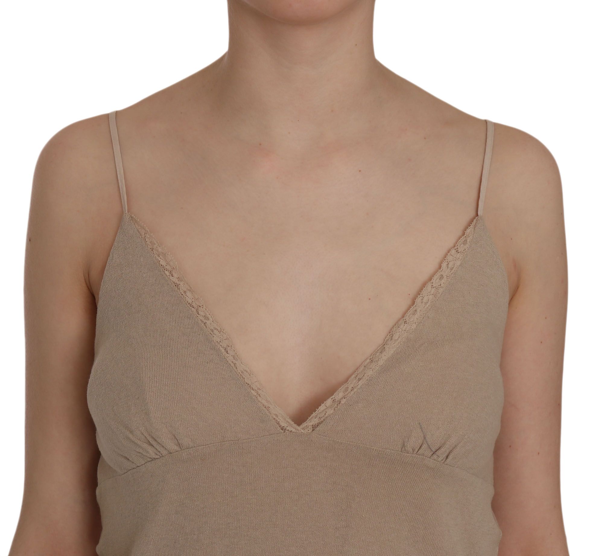 PINK MEMORIES Beigefarbenes Spaghettiträger-Minikleid aus Baumwolle mit Spitze