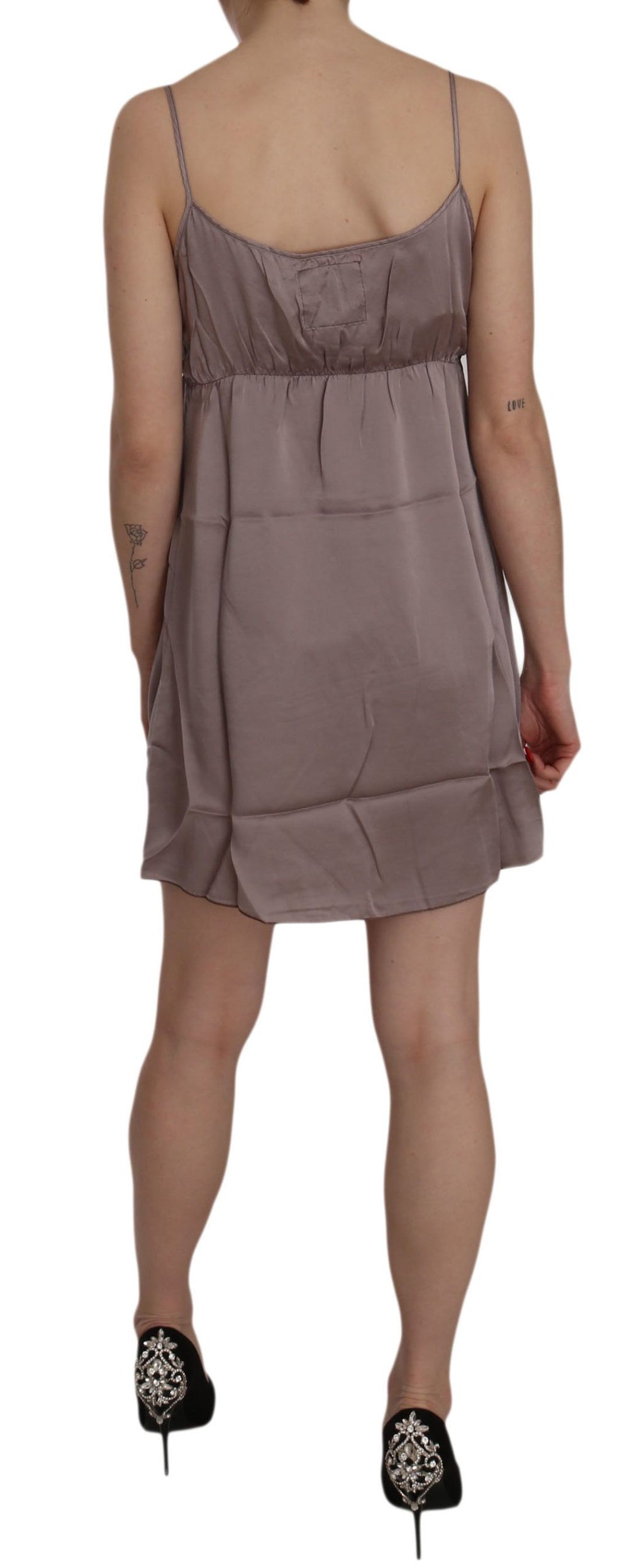 PINK MEMORIES Lila Spaghetti A-Linie Mini-Seidenkleid