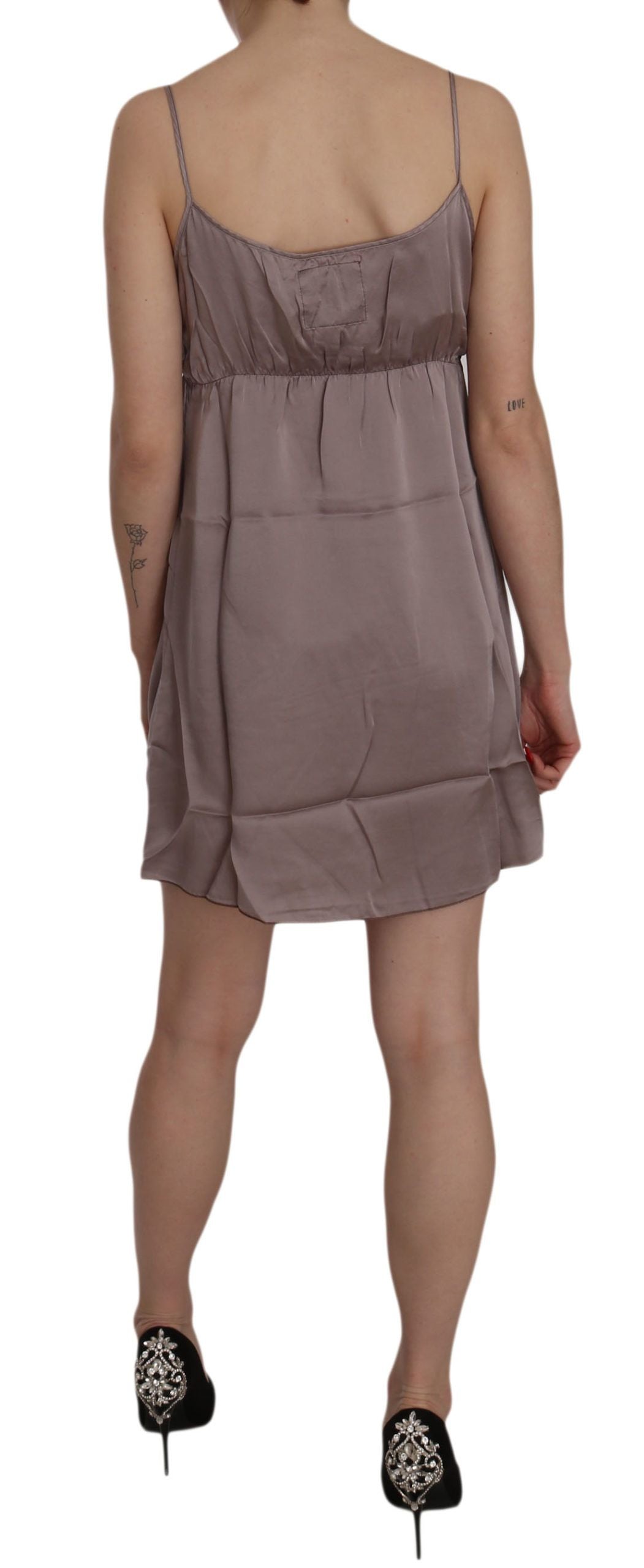 PINK MEMORIES Lila Spaghetti A-Linie Mini-Seidenkleid