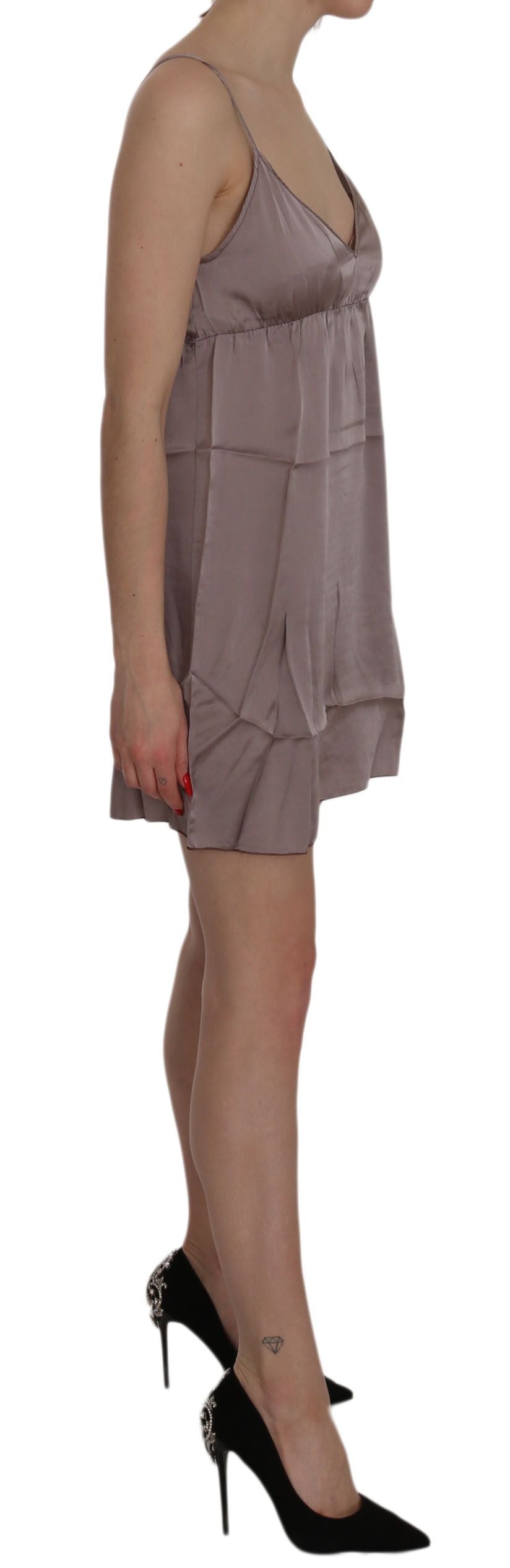 PINK MEMORIES Lila Spaghetti A-Linie Mini-Seidenkleid