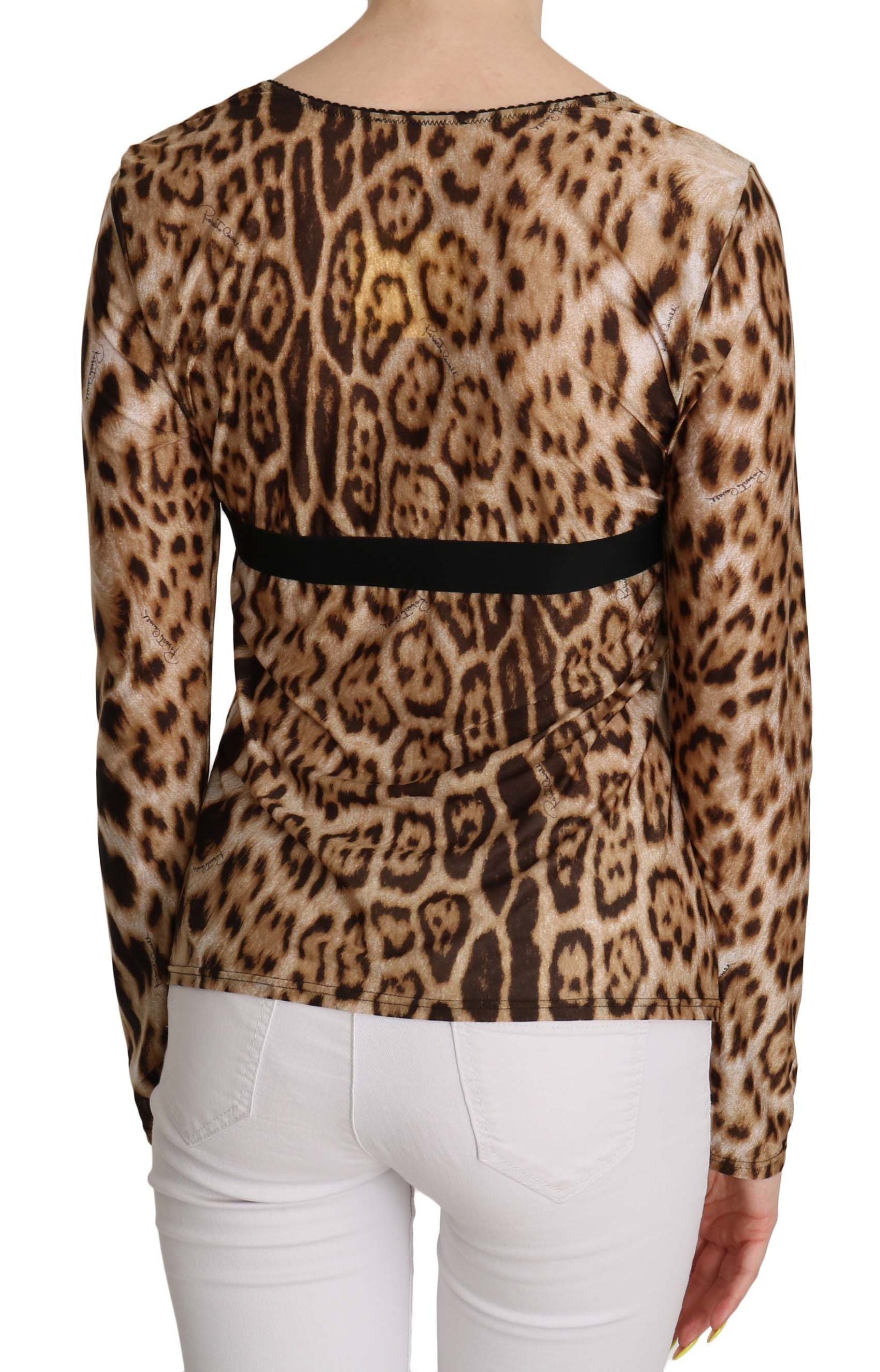 Roberto Cavalli Brauner Rundhalsausschnitt Leopard Damen Top Bluse