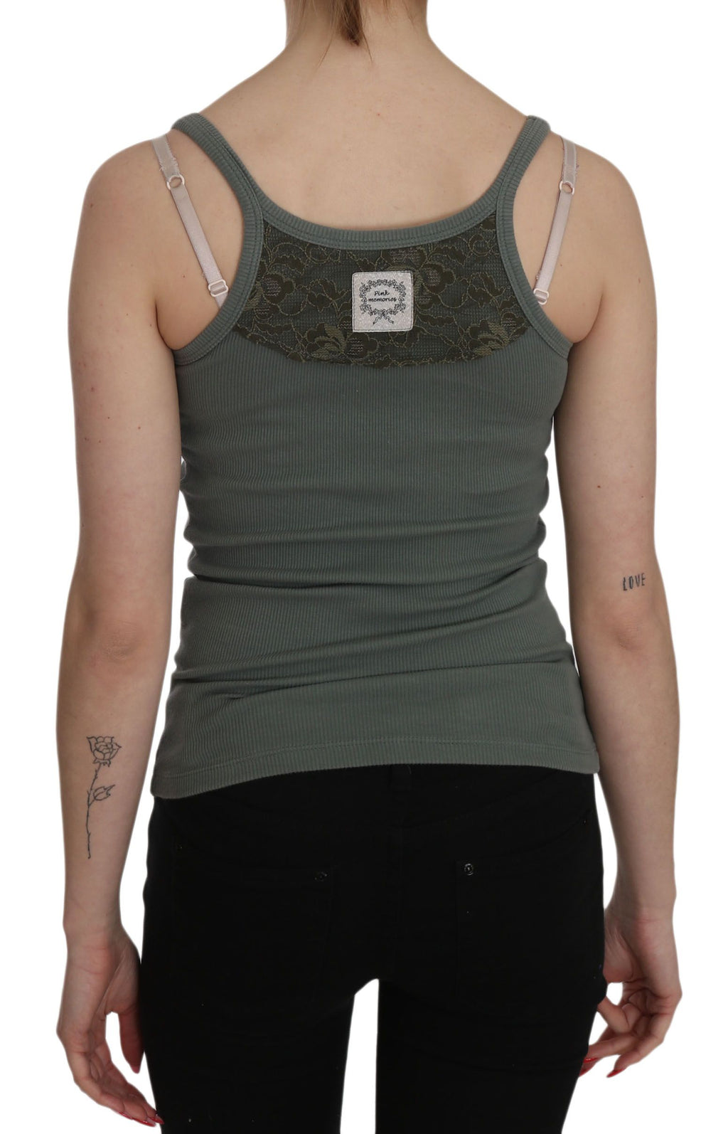 PINK MEMORIES Grüner Spaghetti-Träger Slim Fit Casual Tank Top Bluse