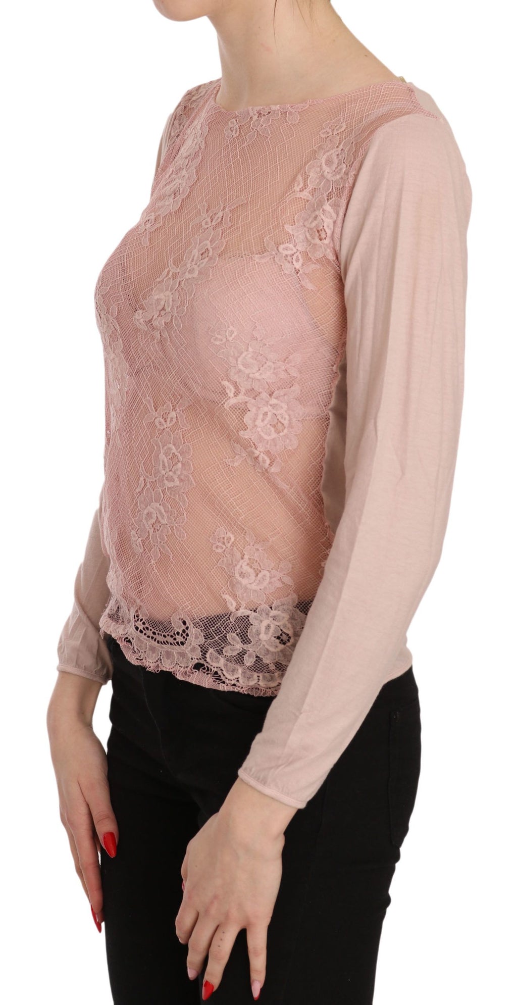 PINK MEMORIES Rosa Spitze See Through Long Sleeve Top Bluse