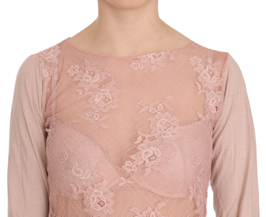 PINK MEMORIES Rosa Spitze See Through Long Sleeve Top Bluse