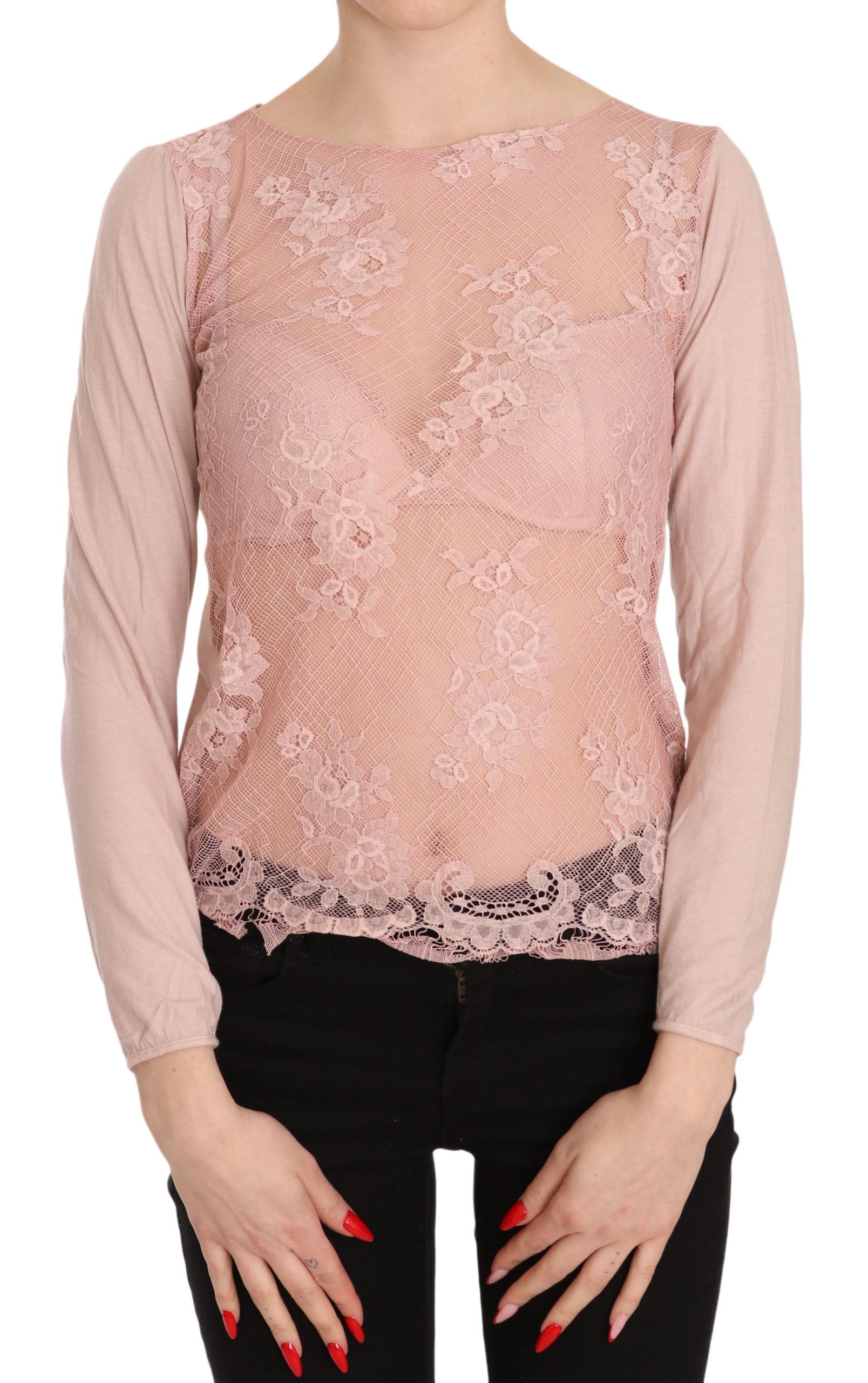 PINK MEMORIES Rosa Spitze See Through Long Sleeve Top Bluse
