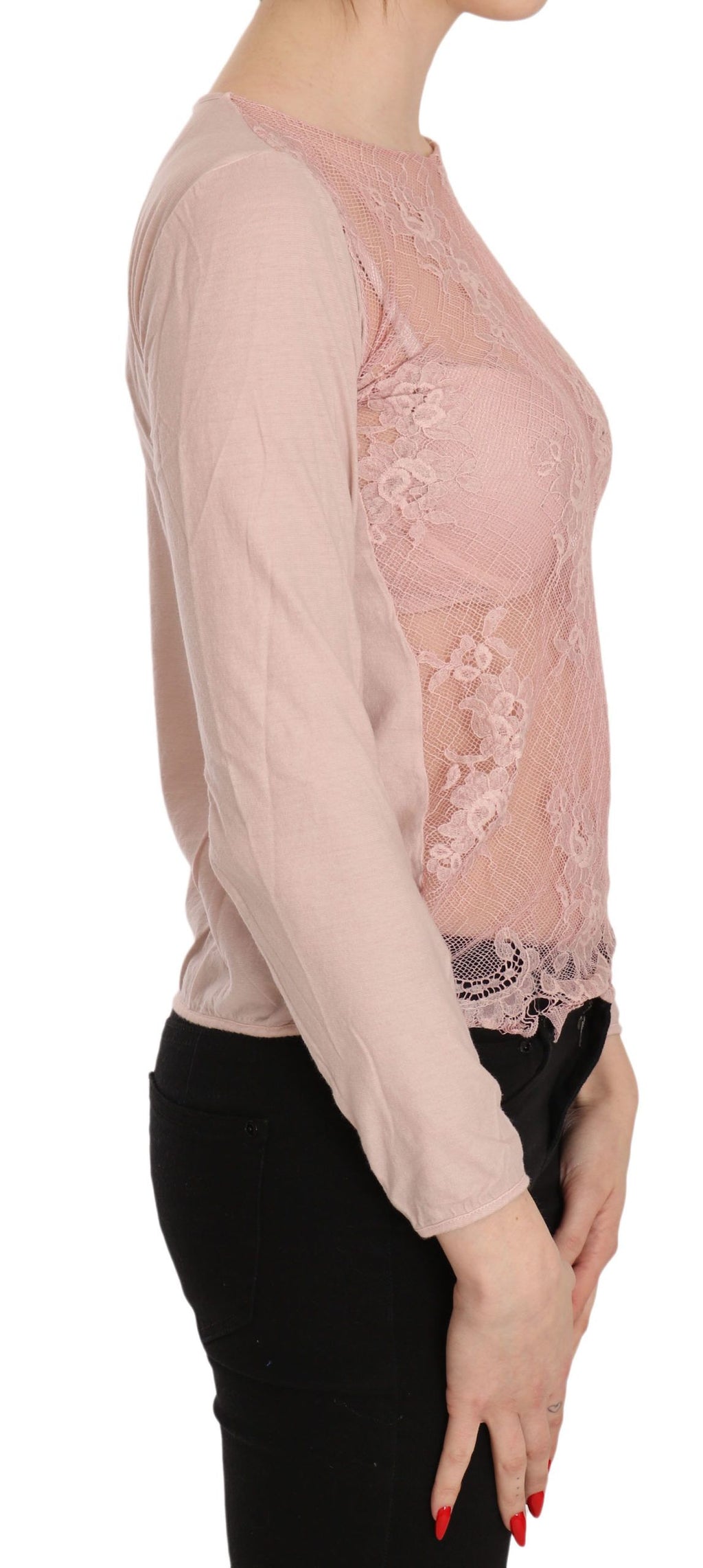 PINK MEMORIES Rosa Spitze See Through Long Sleeve Top Bluse