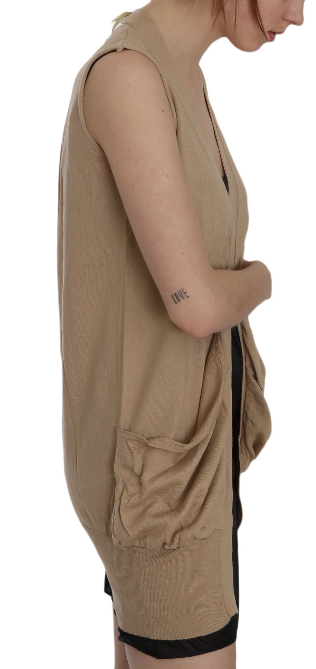 PINK MEMORIES Braunes ärmelloses Cardigan-Top aus 100% Baumwolle Weste