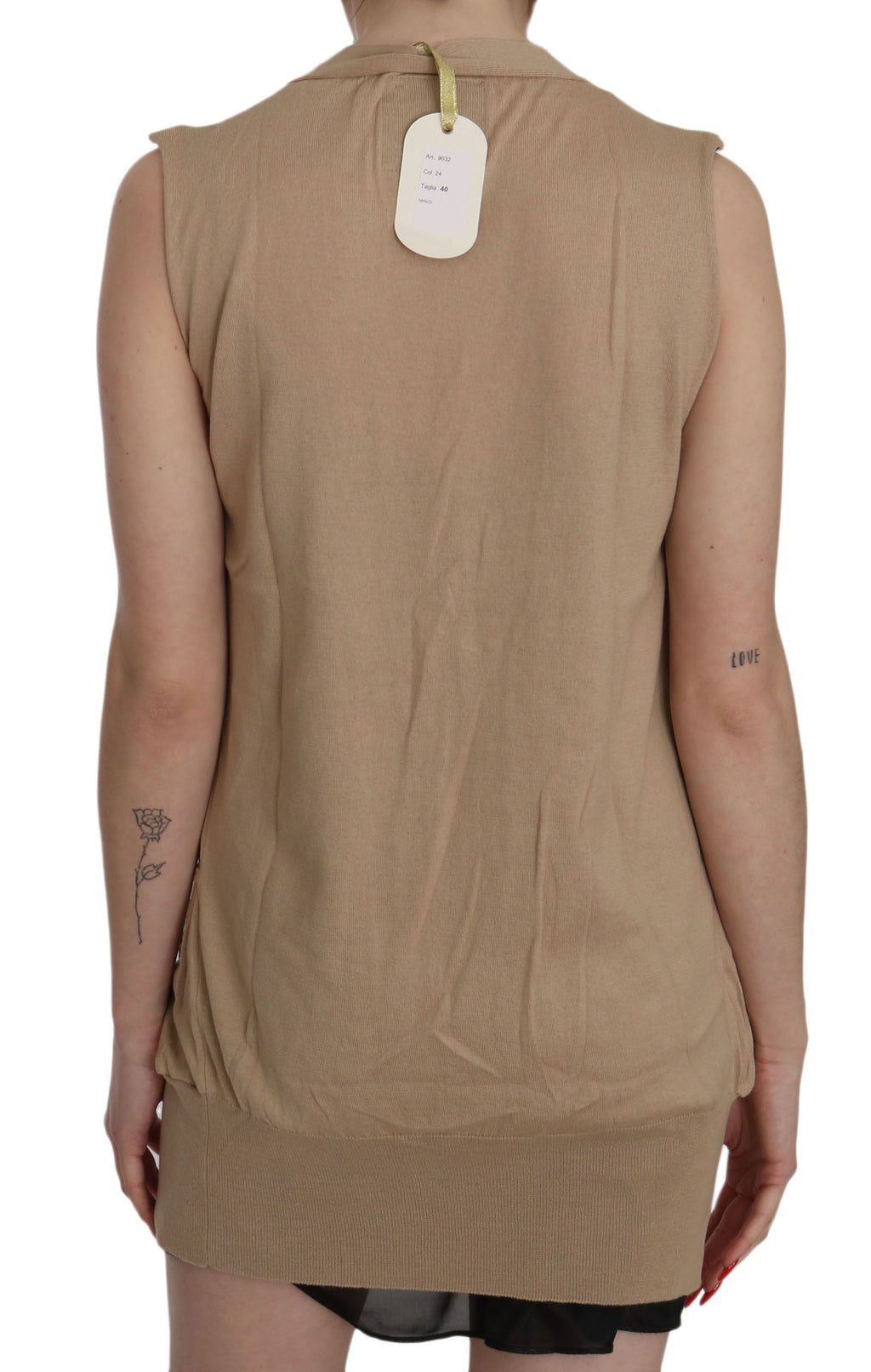 PINK MEMORIES Braunes ärmelloses Cardigan-Top aus 100% Baumwolle Weste