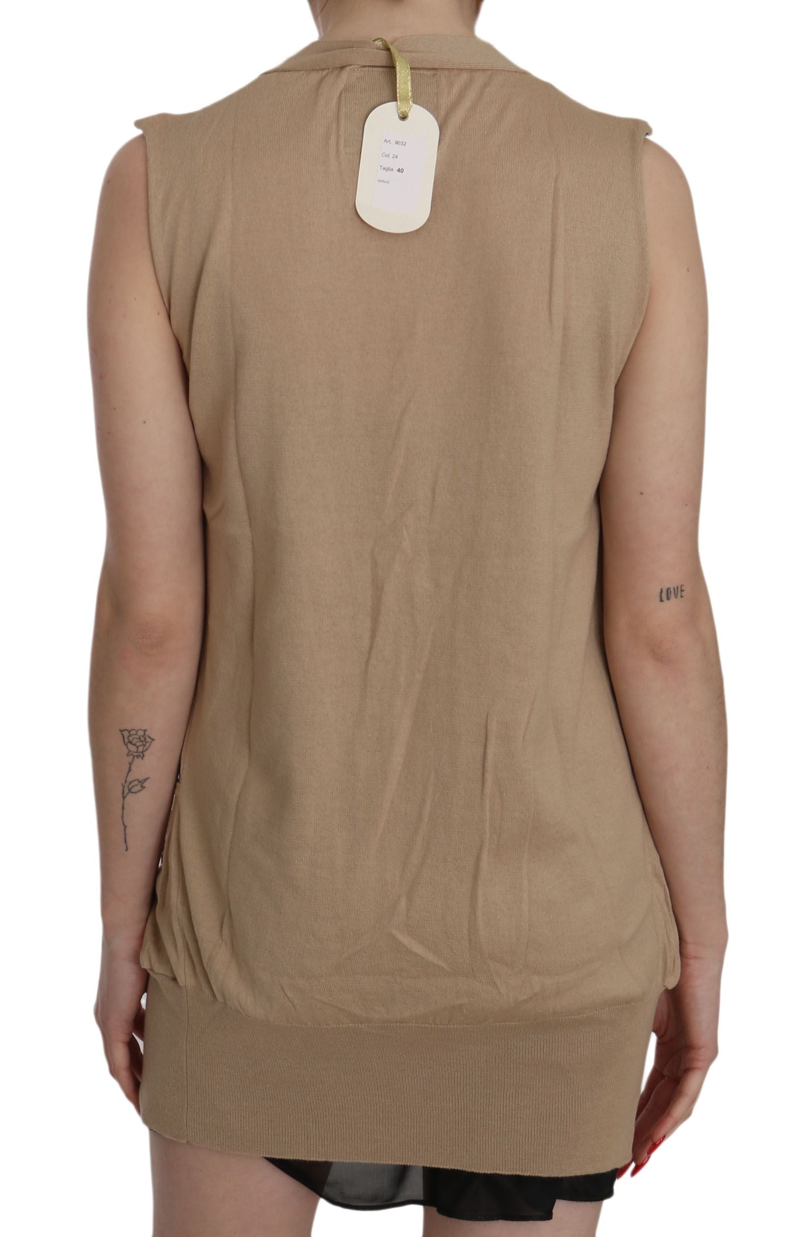 PINK MEMORIES Braunes ärmelloses Cardigan-Top aus 100% Baumwolle Weste