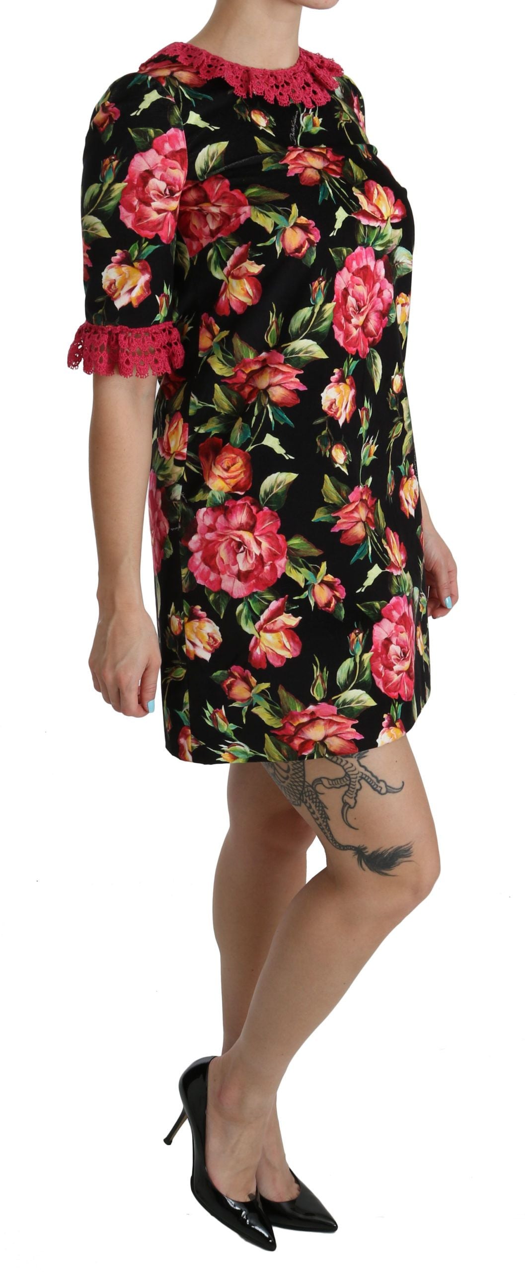 Dolce & Gabbana Rosa Spitzen-Minikleid mit Blumenmuster und A-Linie im Shift