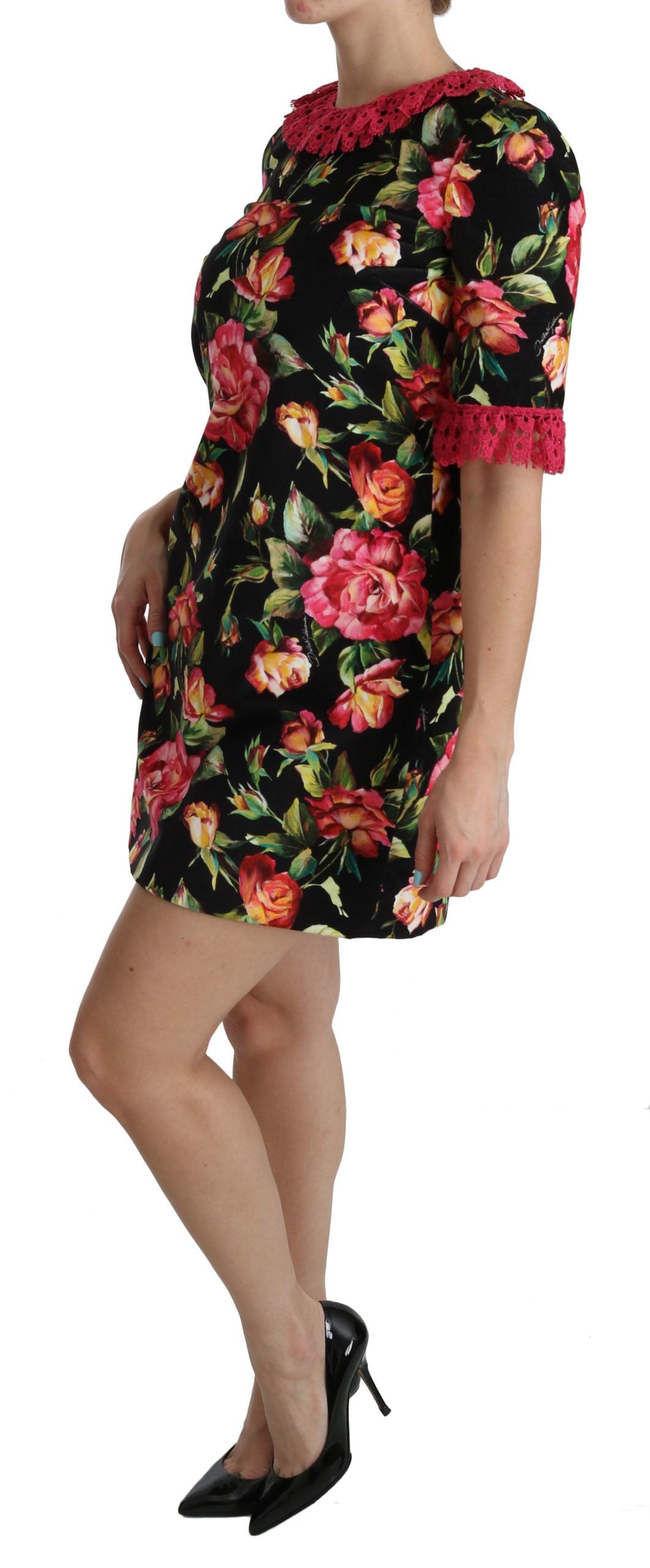 Dolce & Gabbana Rosa Spitzen-Minikleid mit Blumenmuster und A-Linie im Shift